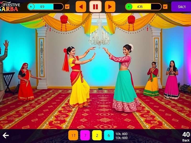 Festive Garba game interface showing dance controls