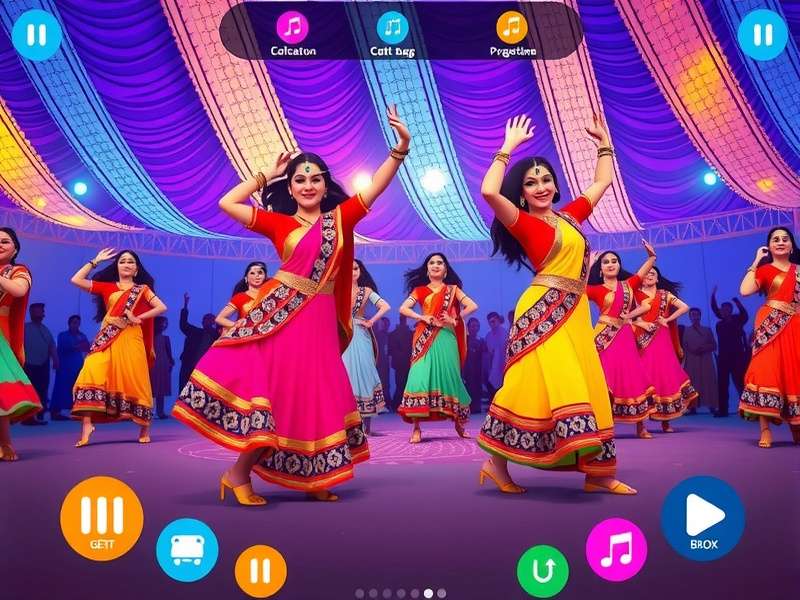 Festive Garba celebration with colorful costumes